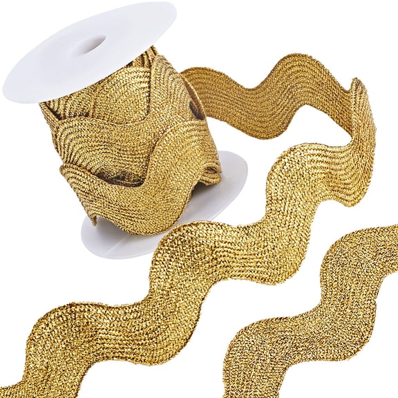 1 Roll 1 inch Metallic RIC Rac Trim Ribbon 5 Yards Glitter Rick Rack Wave Sewing Bending Fringe Trim Woven Fabric Sewing Flower Making