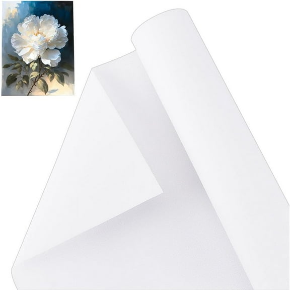 1 Roll 10.7 Inch x 5.5 Yards Double Primed Cotton Canvas White Canvas Roll 0.3mm Thick Cotton Canvas Roll for Painting Double Primed Gesso Canvas Paper for Oil and Acrylic Paint Art Projects