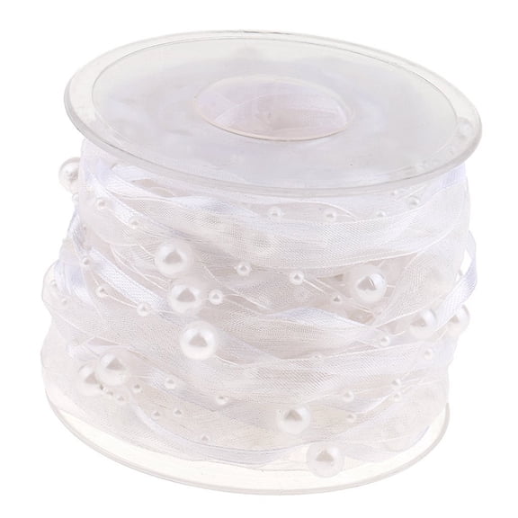 1 Roll 10 Meters Artificial Bead Pearl Ribbon Trimming Bead Chains Chiffon Ribbon & Organza Lace Ribbon Trims for DIY Crafts Flower Packaging Christmas Wedding Garden Decoration Party Supplies White