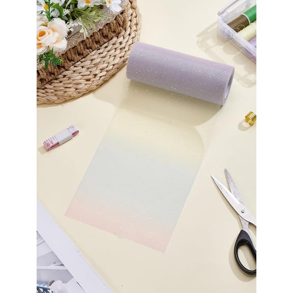 1 Roll 10 Yard 5-7/8 inch(150mm) Glitter Tulle Fabric Polyester Deco Mesh Ribbons Netting Fabric Tulle for Gift Wrapping Wedding Bouquet Wrapping Christmas Tree Decor Bows DIY Crafts White