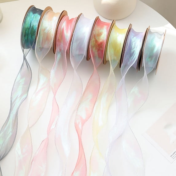 1 Roll 10 Yard Chiffon Ribbon Iridescent Valentine's Day Wedding Birthday Bouquet Gift Wrapping Sheer Organza Ribbon Birthday Party Ribbon Decoration
