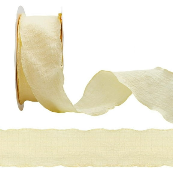 1 Roll 10 Yards 5/8 Inch Yellow Ruffle Fabric Trim Double Ruffled Edge Ribbon Chiffon Polyester Silk Grosgrain Ribbons with Spool for Gift Wrapping Wedding Invitations Bouquet Christmas Party Decor