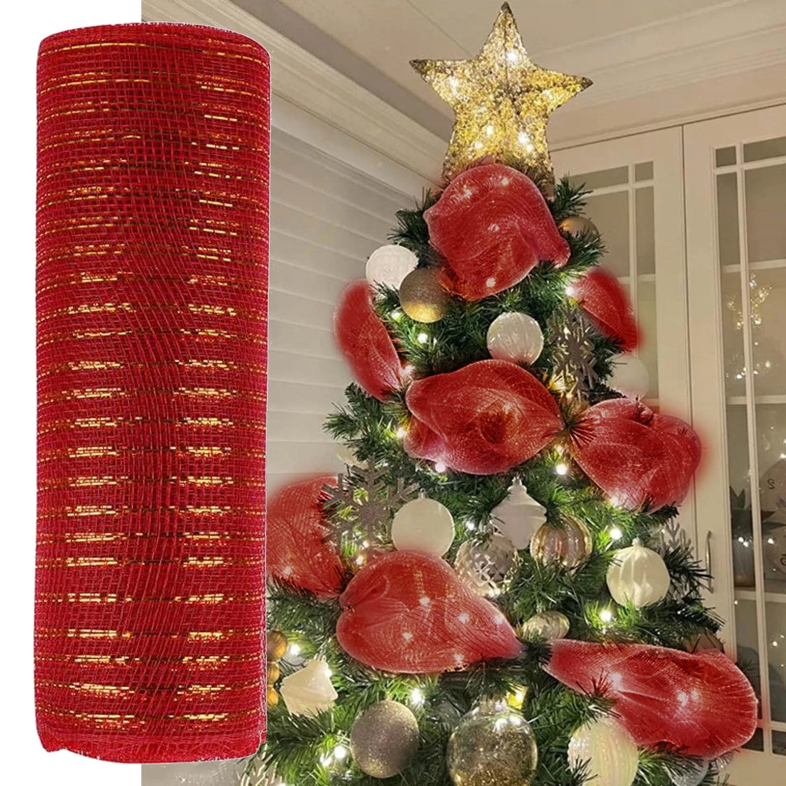 1 Roll 10 Yards Christmas Ribbon Sequin Xmas Tree Garland DIY Mesh