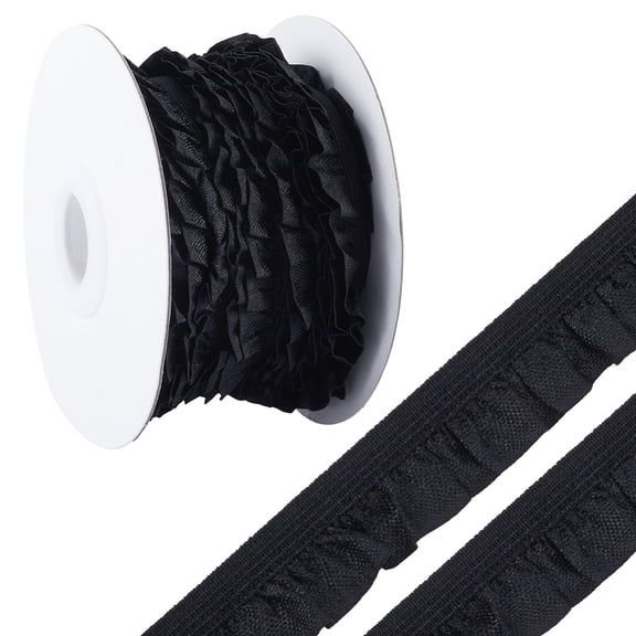 1 Roll 10 Yards Flat Chinlon Elastic Cord Trim Pleated Trimming Elastic Cord for Jewelry Making Garment Accessories Black 5/8 inch(15mm)