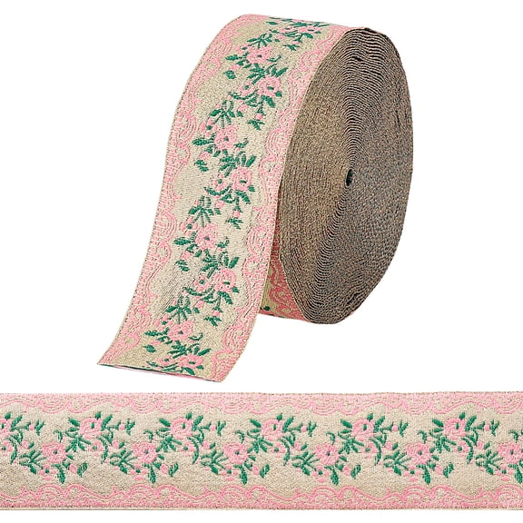 1 Roll 10 Yards Flat Ethnic Style Polyester Embroidery Flower Ribbon Clothes Accessories Lemon Chiffon 1-1/2 inch(37mm) DIY