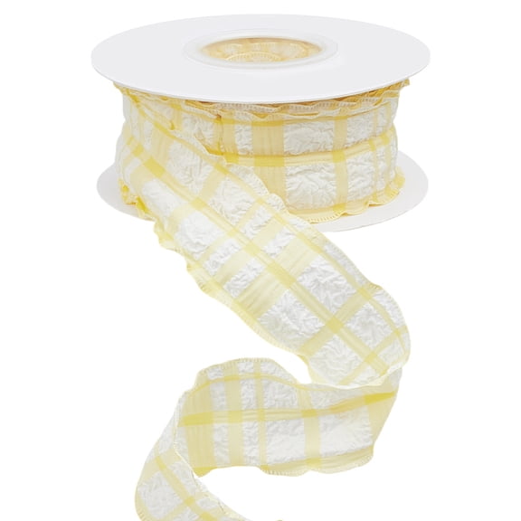 1 Roll 10 Yards Linen Ribbon for Sewing Decoration Lattice Yellow 1-5/8 inch(40mm)