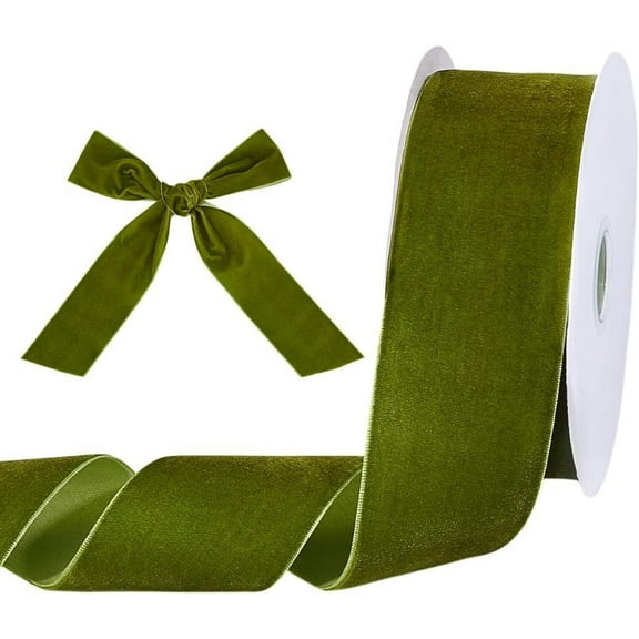 1 Roll 10 Yards Olive Green Velvet Ribbon 2 Inch Single Face Ribbon Velvet Satin Ribbon Craft Ribbon Trimming Ribbon for Gift Wrapping Bow Flower Bouquet Wreath Wedding St Patrick's Day