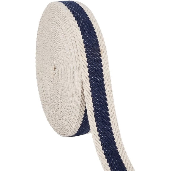 1 Roll 10 Yards Polyester Cotton Striped Webbing 1.25 Inches Wide Midnight Blue Fabric Webbing for Bag Handles Belts Sewing Trim Flat Polyester Cotton Webbing