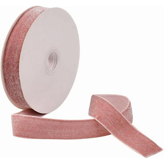 1 Roll 10 Yards Polyester Velvet Ribbon Silver Glitter Ribbon for DIY Jewelry Making Light Coral 1 inch(25~26mm)