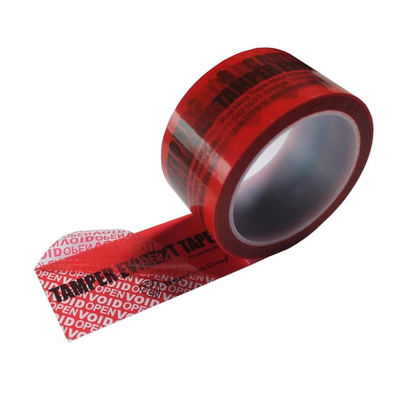 1 Roll 100% Total Transfer Tamper Evident Security Seal Tape (50mm x 50m x 2mil, Ultra-Thick Void Film, Red)