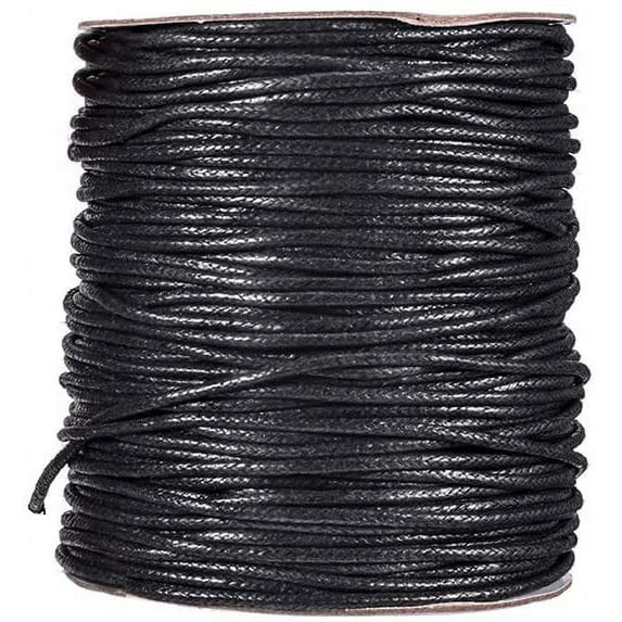 1 Roll 100 Yards Round Waxed Cotton Cord 1mm Macrame Craft DIY Thread Beading String for Jewelry Making Shamballa Friendship Bracelets Leather Sewing - Black