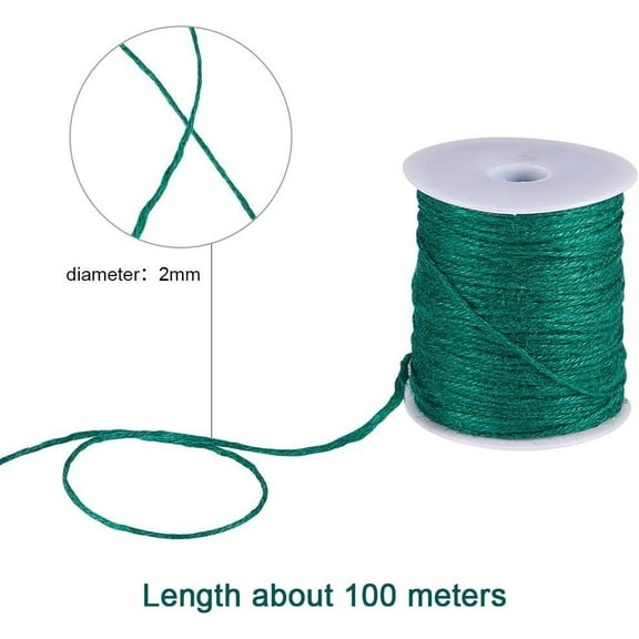 1 Roll 109 Yards Colored Jute Twine Arts and Crafts Hemp Cord 2mm Packing String Rope for Jewelry Making Wedding Invitations Christmas Bottle Decoration Gardening Bundling Green