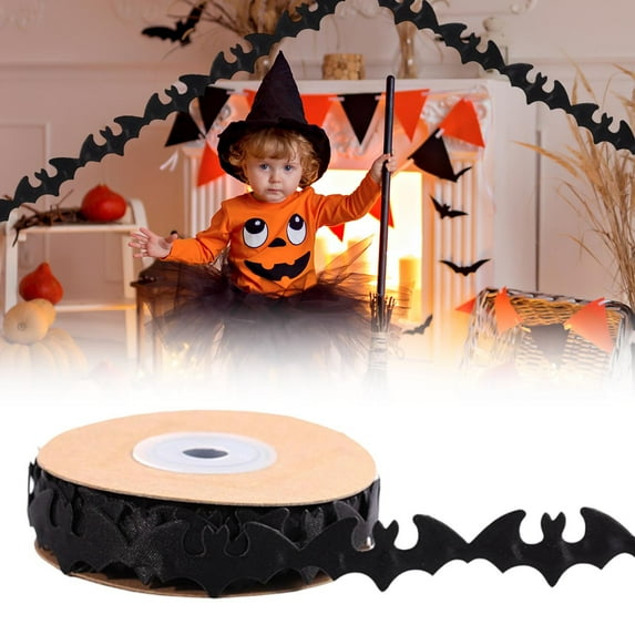 1 Roll 11 Yards Halloween Ribbons,Pumpkin Bat Ghost Shape Halloween Craft Thin Ribbon,Multi-functional Cute Ribbon for DIY Craft Gift Wreath Wrapping Holiday Party Decoration
