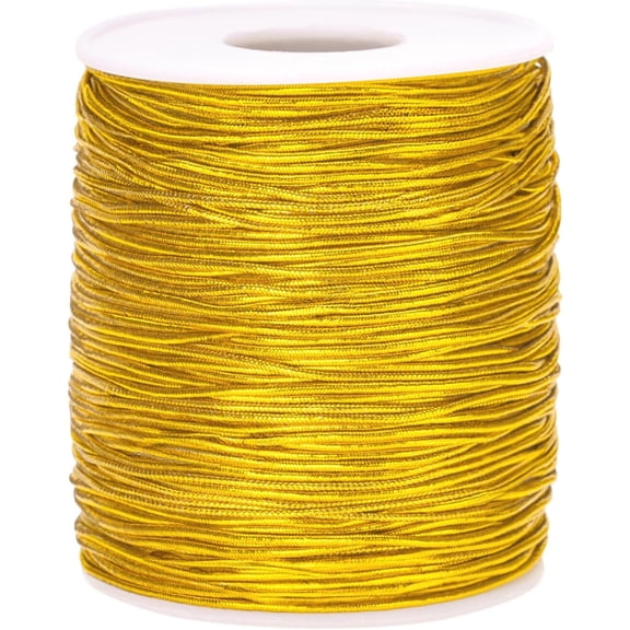 1 Roll 110 Yard Gold Elastic Cord 1mm String Metallic Tinsel Stretch Ribbon Braiding Rope Gift Wrapping