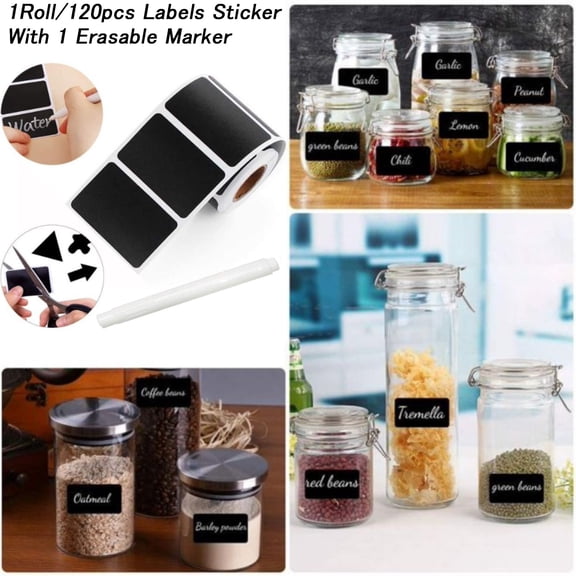 1-Roll/120-Piece Reusable Blackboard Sticker Set, Waterproof Chalkboard Labels with 1 Free Erasable Marker for Home, Office & Organization