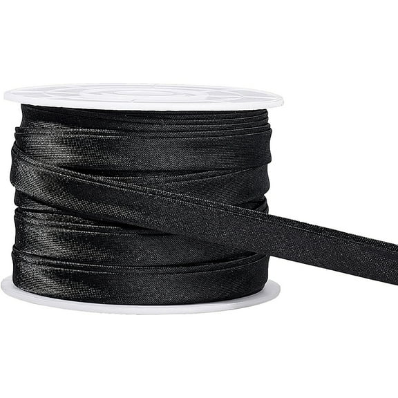 1 Roll 13.5 Yard/12.5m Satin Bias Tape (10mm) Double Fold Satin Binding Bias Ribbon for Cheongsam Decoration Clothing Seaming Piping Black