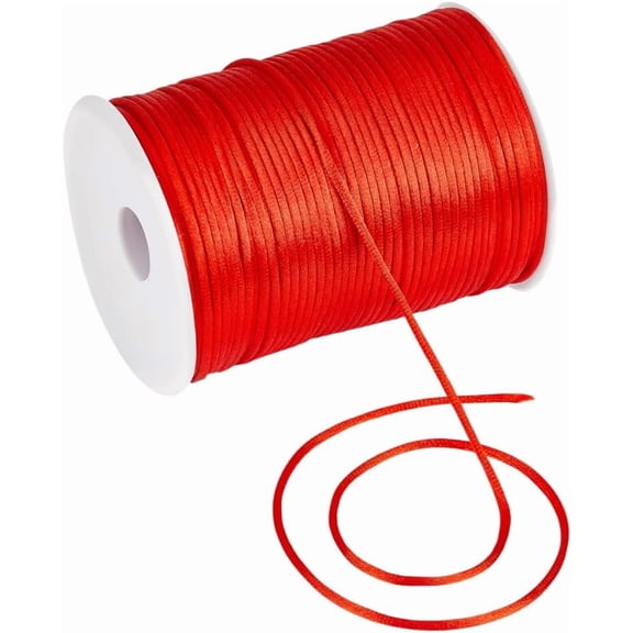 1 Roll 130M Nylon Rattail Satin Cord for Jewelry Making Making Chinese Knot Macrame Craft with Spool Red 3mm