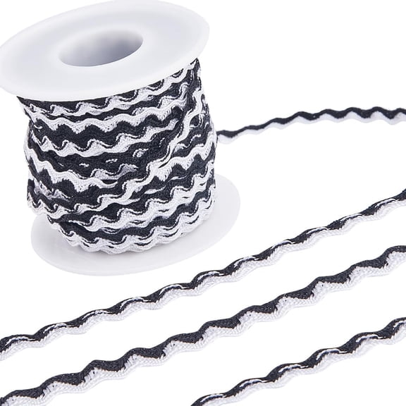 1 Roll 15.3~16M Polypropylene Fiber Wavy Fringe Trim Ribbon Two Tone Wave Bending Lace Trim for Sewing and Art Craft Decoration with Spool for DIY