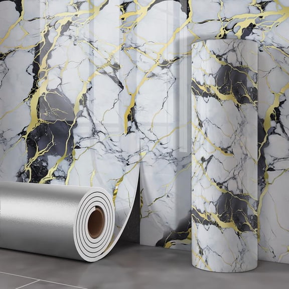 1 Roll of 15.75 x 118.11 Inch Tearable Waterproof Self-Adhesive Vinyl Wallpaper Film for Kitchen & Bathroom Countertops Easy to Clean Durable Heat-Resistant