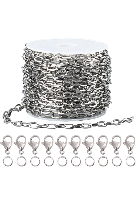 1 Roll 16.4 Feet/5M 4mm Paperclip Chain Set Silver Paper Clip Chain Stainless Jump Lobster Links for Jewelry Making Necklaces Extension Crafts Supplies Women Men Silver DIY