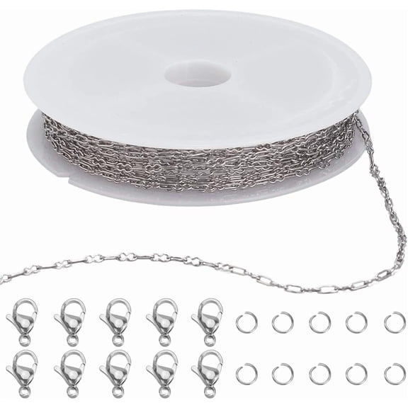 1 Roll 16.4 Feet/5M 5mm Paperclip Chains Paper Clip Chain Stainless Steel Cable Lobster Claw Jump Rings Silver Link Charms for Jewelry Making Charms Necklaces Bracelets Crafts Supplies Silver DIY