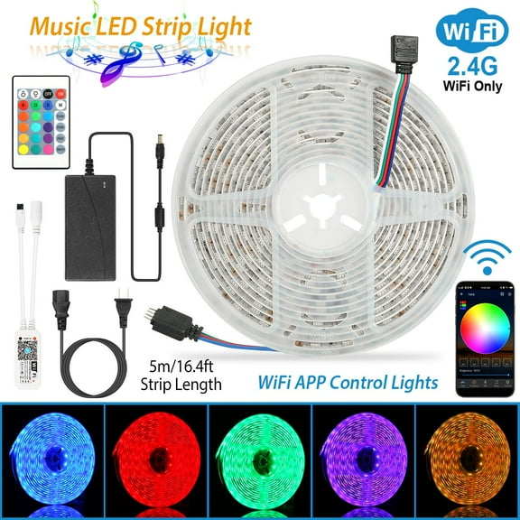 1 Roll 16.4ft DIY RGB Strip Lights TeqHome 300 LEDs SMD5050 RGB Color Changing WiFi Smart LED Light Strip with APP Control Indoor Decorative Lights