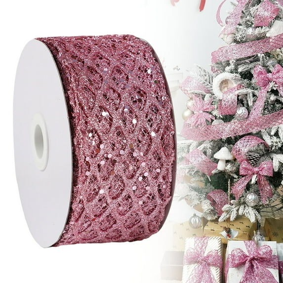 1 Roll 2.5 Inch Glitter Diamond Mesh Wired Ribbon for Christmas Tree Gift Wrapping Crafts Bows Wreaths Garland Tree Topper Holiday Decor 10 Yards