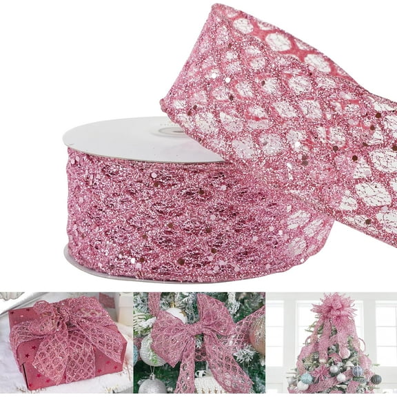 1 Roll 2.5 inch, Glitter Diamond Wire Edge, Christmas Ribbon for Holiday Tree, Bows Making, Wreath Supplies, Garland, Home Decor, Crafts - 10 Yards