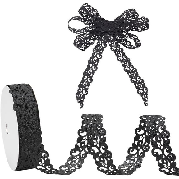 1 Roll 20 Yards Flower Polyester Lace Trim Flower Trimming Black 1 inch(25mm) 20.00 Yards(18.29m)/Roll