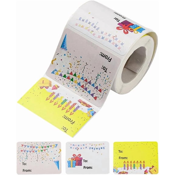 1 Roll 200Pcs Happy Birthday Gift Tags Birthday Present Stickers Self Adhesive Name Gift Labels with Word to from for Party Envelope Seal Mixed Color 38x50x0.2mm making