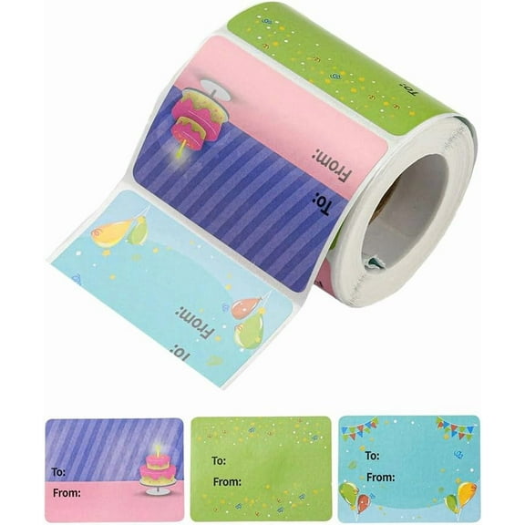 1 Roll 200Pcs Happy Birthday Gift Tags Birthday Present Stickers Self Adhesive Name Gift Labels with Word to from for Party Envelope Seal Mixed Color 38x50x0.2mm