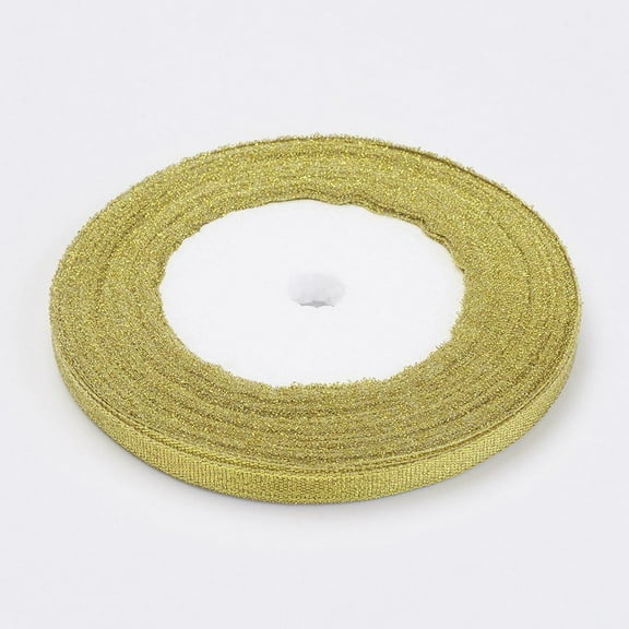 1 Roll 25 Yards Glitter Metallic Ribbon Sparkle Ribbon Double Sided DIY Material for Gift Wrapping Shower Wedding Bridal Bouquets Holiday Decor Size: About 1/4 inch(6mm) Wide Gold
