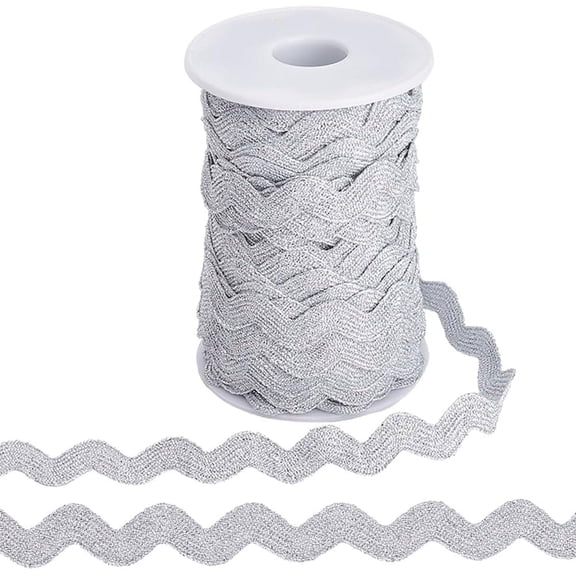 1 Roll 25 Yards RIC Rac Trim Ribbon 0.4 inch/10mm Rick Rack Silver Wave Sewing Bending Fringe Trim Woven Fabric