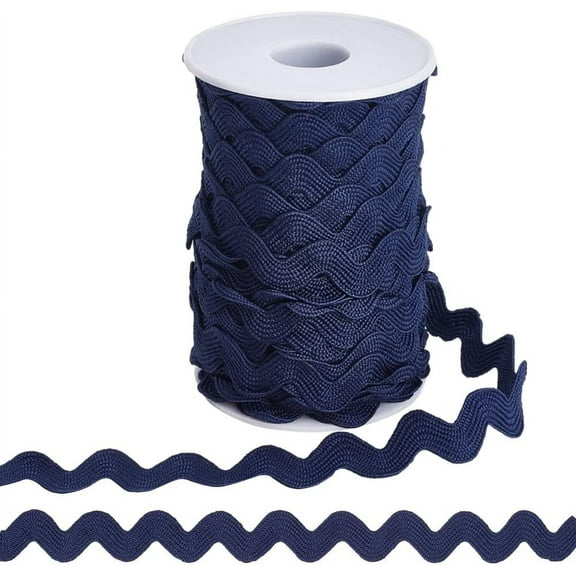 1 Roll 25 Yards RIC Rac Trim Ribbon 0.4 inch/10mm Rick Rack Wave Sewing Bending Fringe Trim Woven Fabric for Sewing Flower Making Wedding Dress Party Craft Prussian Blue