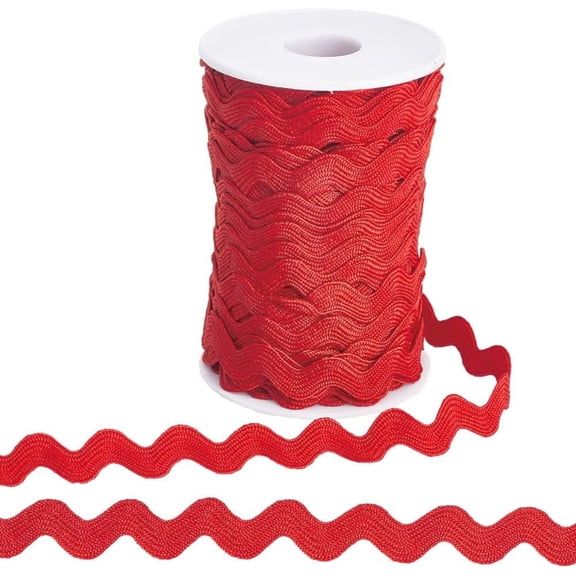 1 Roll 25 Yards RIC Rac Trim Ribbon 0.4 inch/10mm Rick Rack Wave Sewing Bending Fringe Trim Woven Fabric for Sewing Flower Making Wedding Dress Party Crafts Red