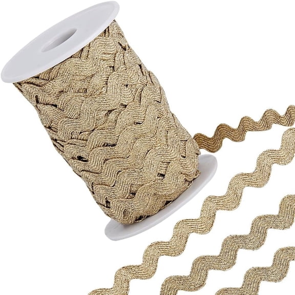 1 Roll 25 Yards RIC Rac Trim Ribbon Rick Rack 1/4 inch(8mm) Wave Sewing Bending Fringe Trim Woven Fabric for Sewing Flower Making Wedding Dress Party Lace Ribbon Craft Light Khaki