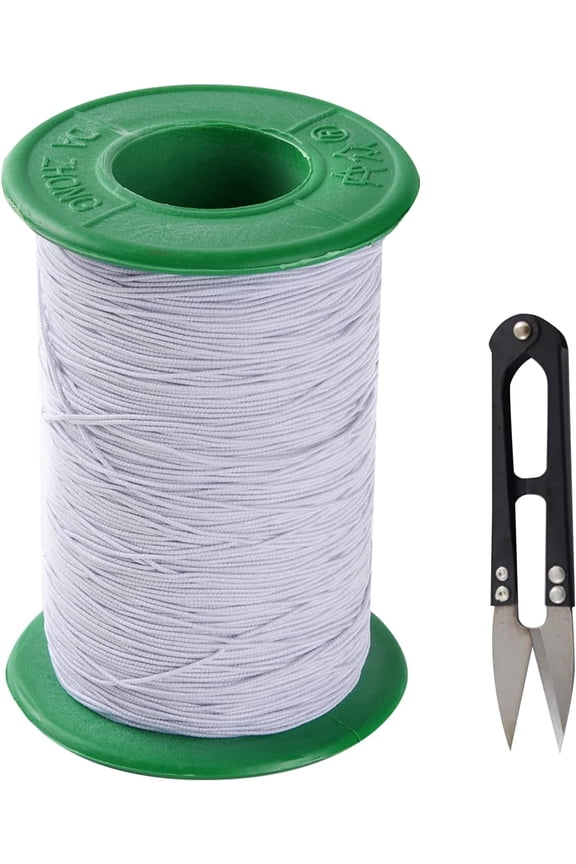 1 Roll 262yd/240m White Elastic String Macrame Cord 0.5mm Stretchy Bracelet String Bands with Scissors for Jewelry Bracelets Necklace Making Beading Sewing Crafts White DIY