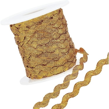 1 Roll 27yd/25m Glitter Gold RIC Rac Trim Ribbon Metallic Wave Sewing Bending Fringe Trim 5mm/0.2 inch for Sewing Flower Making Wedding Party Lace Ribbon Craft