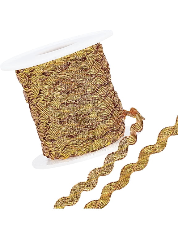 1 Roll 27yd/25m Glitter Gold RIC Rac Trim Ribbon Metallic Wave Sewing Bending Fringe Trim 5mm/0.2 inch for Sewing Flower Making Wedding Party Lace Ribbon Craft