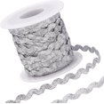 thumbnail image 1 of 1 Roll 27yd/25m Glitter Silver RIC Rac Trim Ribbon Wave Sewing Bending Fringe Trim 5mm/0.2 inch for Sewing Flower Making Wedding Party Lace Ribbon Craft, 1 of 9