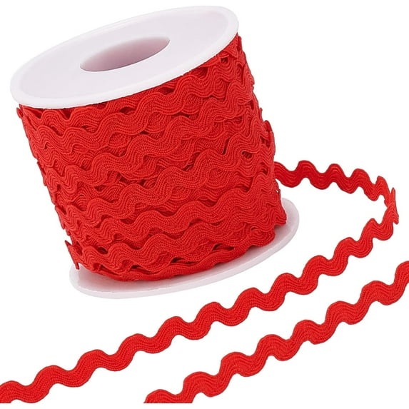 1 Roll 27yd/25m RIC Rac Trim Ribbon Christmas Wave Sewing Bending Fringe Trim 5mm/0.2 inch for Sewing Flower Making Wedding Party Lace Ribbon Craft Christmas Red