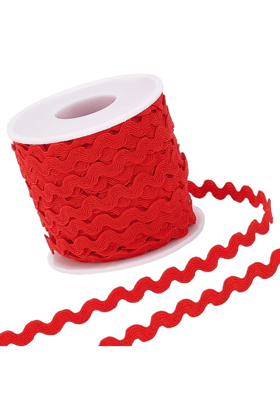 1 Roll 27yd/25m RIC Rac Trim Ribbon Christmas Wave Sewing Bending Fringe Trim 5mm/0.2 inch for DIY Sewing Flower Making Wedding Party Lace Ribbon Craft Christmas Red