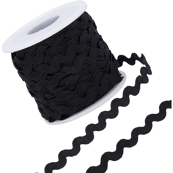 1 Roll 27yd/25m RIC Rac Trim Ribbon Wave Sewing Bending Fringe Trim 5mm/0.2 inch for Sewing Flower Making Wedding Party Lace Ribbon Craft (Black)