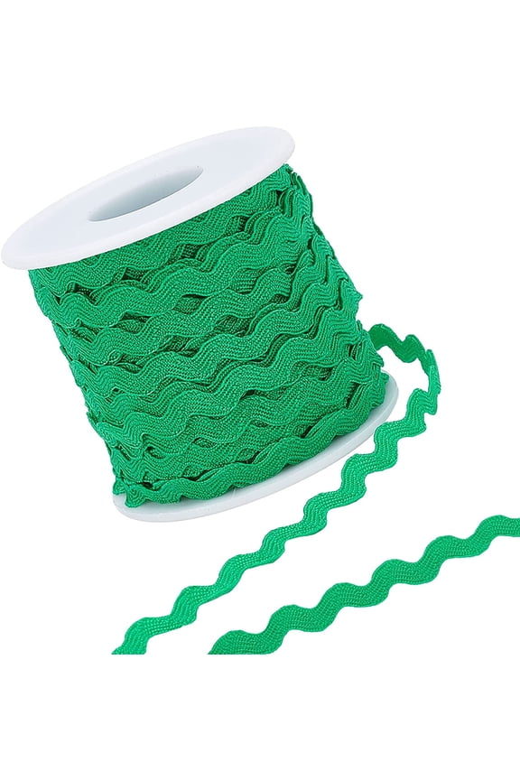 1 Roll 27yd/25m RIC Rac Trim Ribbon Wave Sewing Bending Fringe Trim 5mm/0.2 inch for Sewing Flower Making Wedding Party Lace Ribbon Craft (Green)