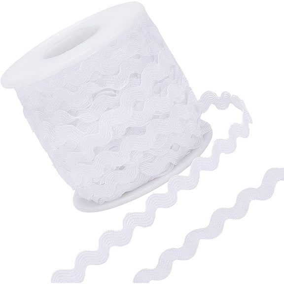 1 Roll 27yd/25m RIC Rac Trim Ribbon Wave Sewing Bending Fringe Trim 5mm/0.2 inch for Sewing Flower Making Wedding Party Lace Ribbon Craft (White)