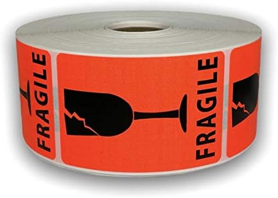1 Roll 2x3 Bright Red Fragile Broken Glass Shipping Mailing Stickers