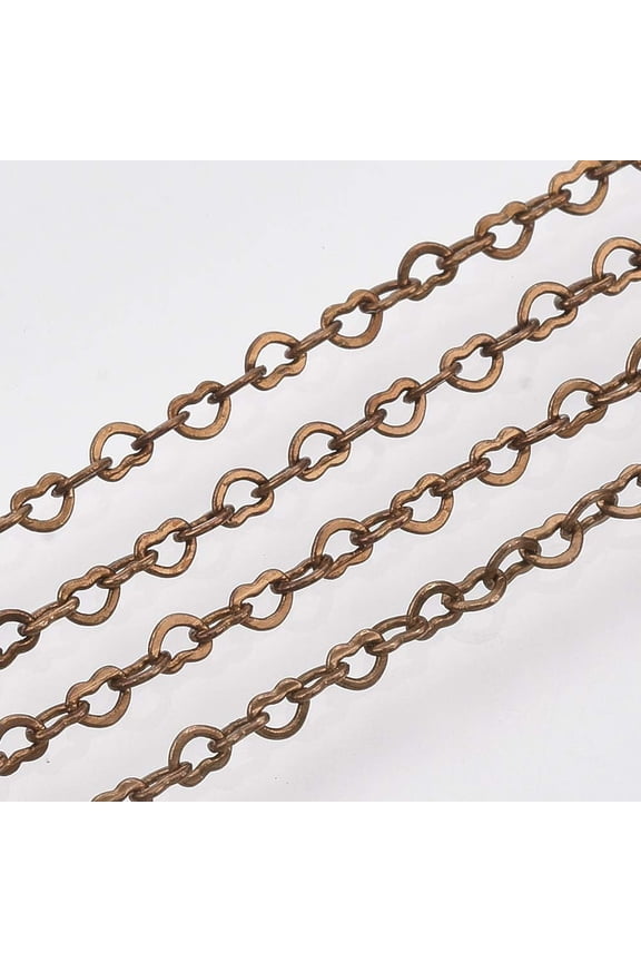 1 Roll 3 M Heart Link Chains Soldered with Spool Unfinished Chain Set Fashion Stacking Jewelry Chain for Women DIY Necklace Bracelet and Anklet Accessories Making 1.8x2.4x0.4mm Red Copper