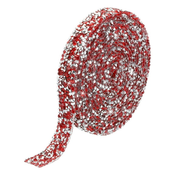 1 Roll 3 Yards Self Adhesive Crystal Rhinestone Diamond Ribbon for Crafts Project Silver Base Red