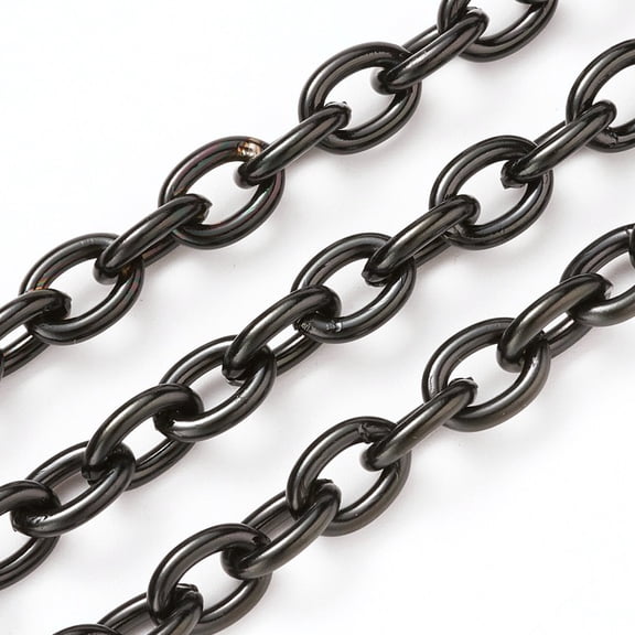 1 Roll 304 Stainless Steel Cable Chains Unwelded with Spool Ion Plating(IP) Electrophoresis Black 8x6x1.5mm about 32.8 Feet(10m)/roll