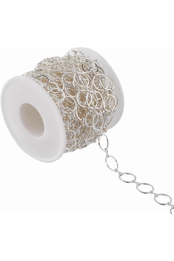 1 Roll 32.8Feet/10m Circle Link Chain Spool Craft Chain Silver Large Round Circle Brass Links 12mm Linking Rings Necklace Shiny Fashion Chains Bulk for DIY Jewelry Making Chains Waist Chain